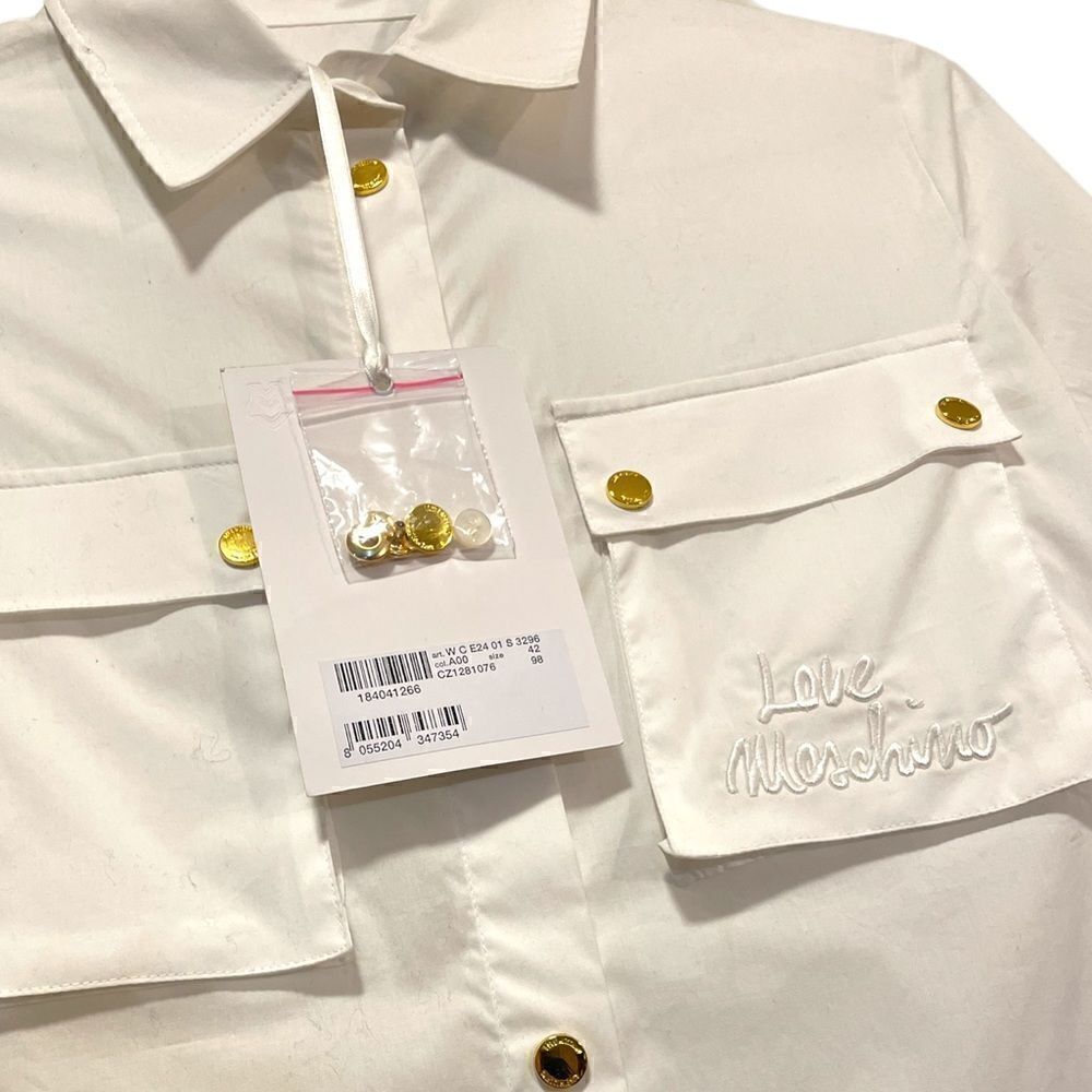 MOSCHINO LOVE EMBROIDERED BREAST-POCKET SAHARAN SHIRT | SIZE: F8 USA6 IT42 |